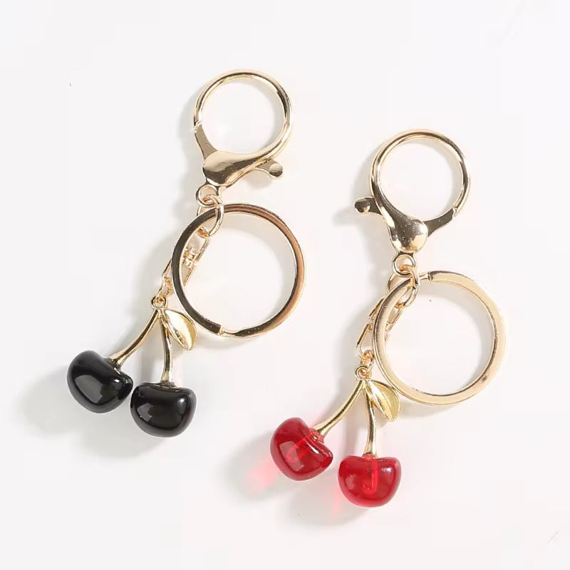 Cherry Luxe Bag Charm Keychain (Gold-tone cherry charm handbag accessory)